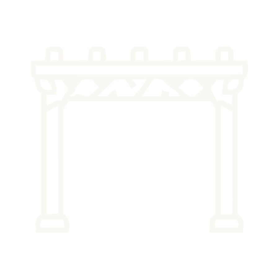 Outline of a traditional Chinese gate or arch with decorative elements on top, black background.