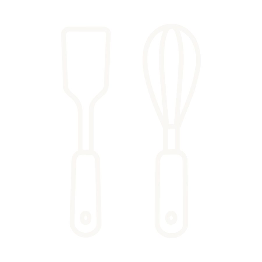 Outline drawing of a spatula and a whisk.