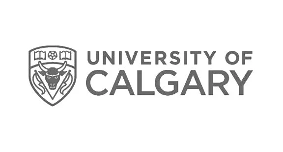 University of Calgary logo with a shield featuring a bull and symbols of learning