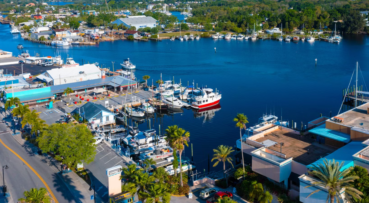 Aerial view of Sponge Dock in Tarpon Springs