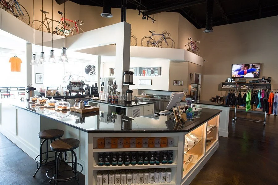 the coffee bar at the Bakery bike shop and cafe
