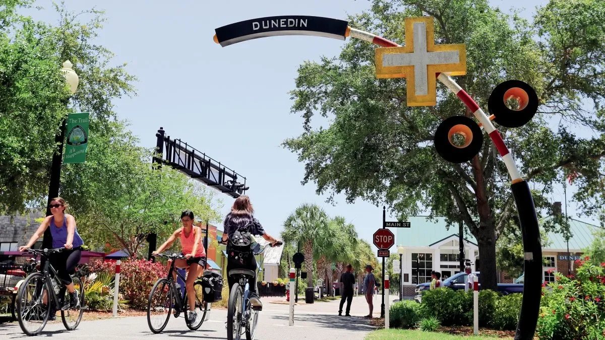 Cyclist riding the Pinellas Trail at Dunedin, Florida