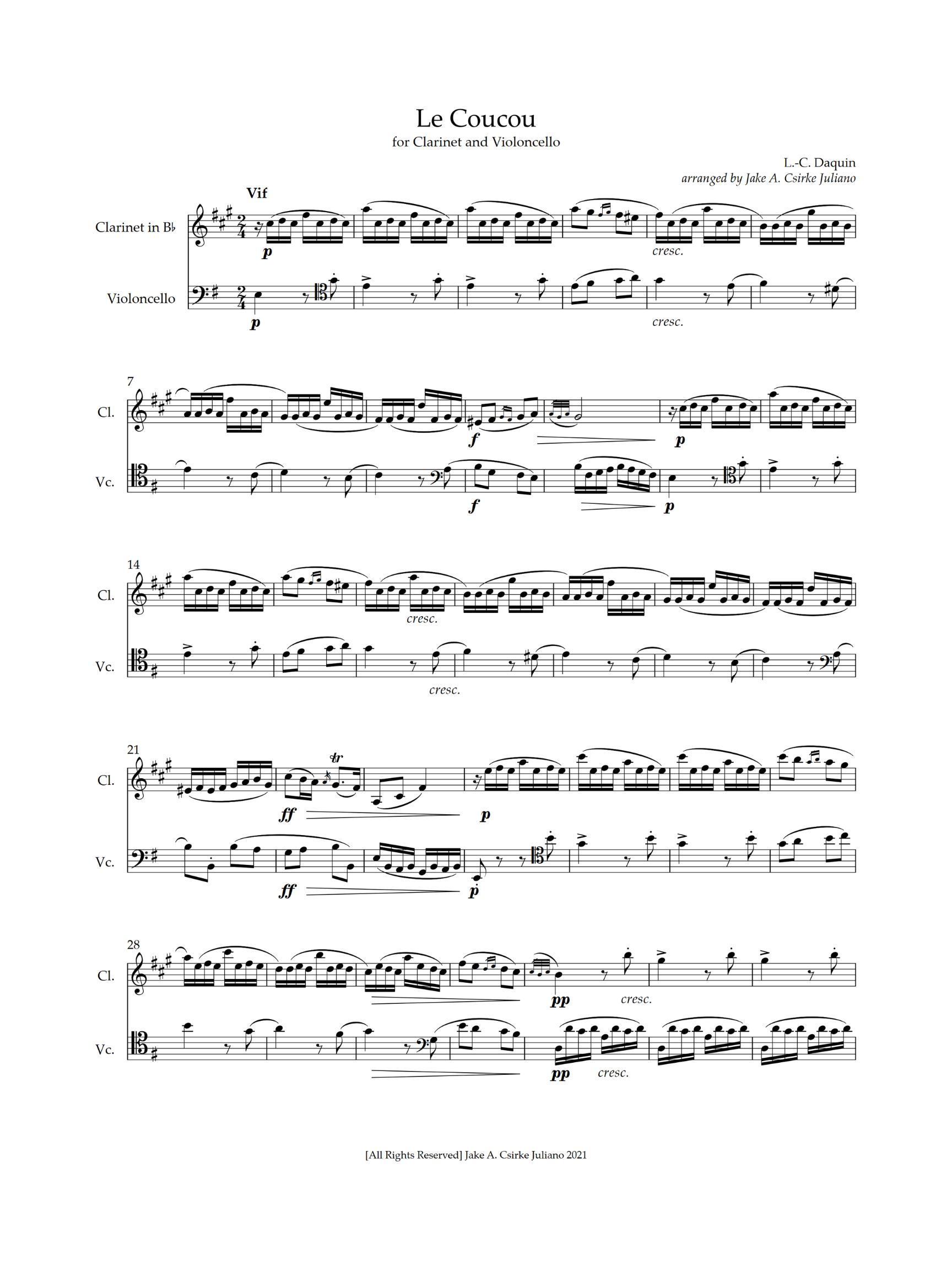 Le Coucou | Clarinet & Cello | Sheet Music (Digital Download)