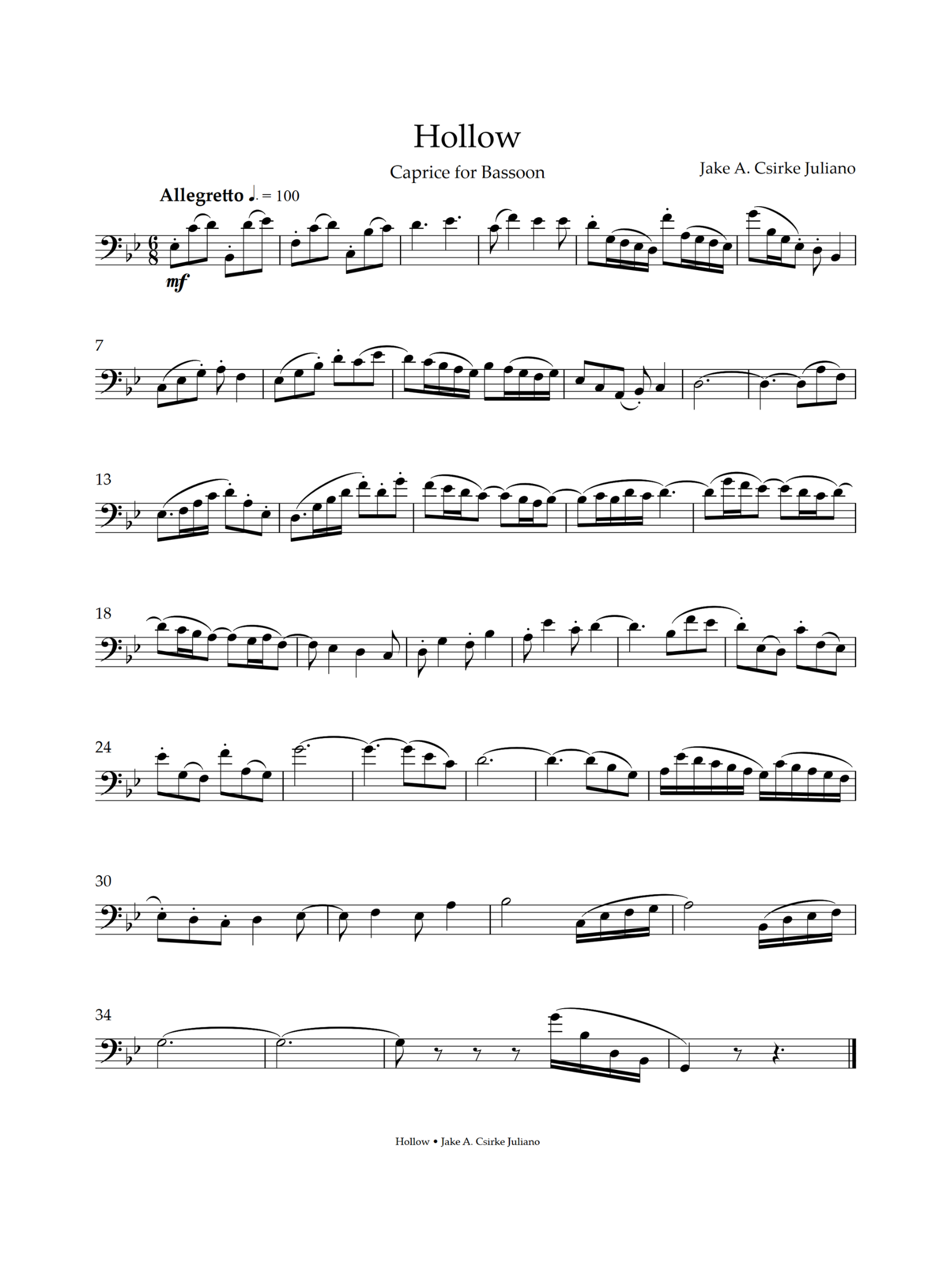 Hollow | Bassoon Solo | FREE Sheet Music (Digital Download)