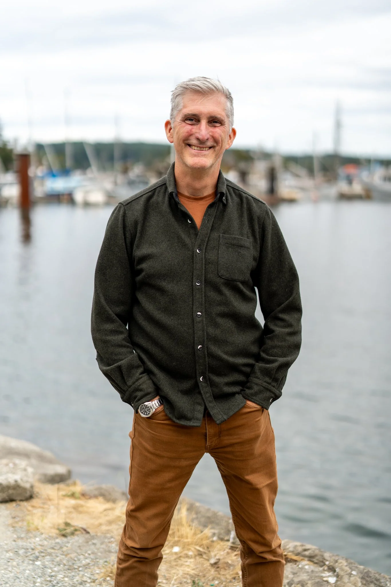 Bryan Young smiling on Salt Spring Island. Bryan Young is a candidate for Islands Trust Trustee.