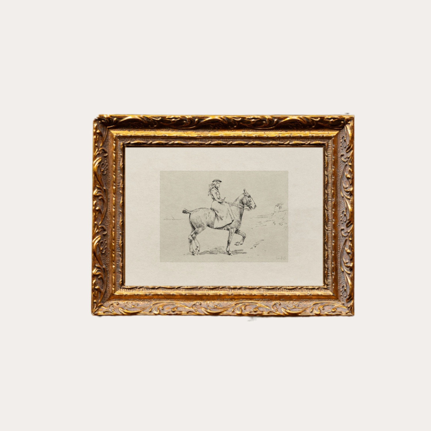 Equestrian Sketch | French Brass-Inspired Gold Mould Framed Art Print