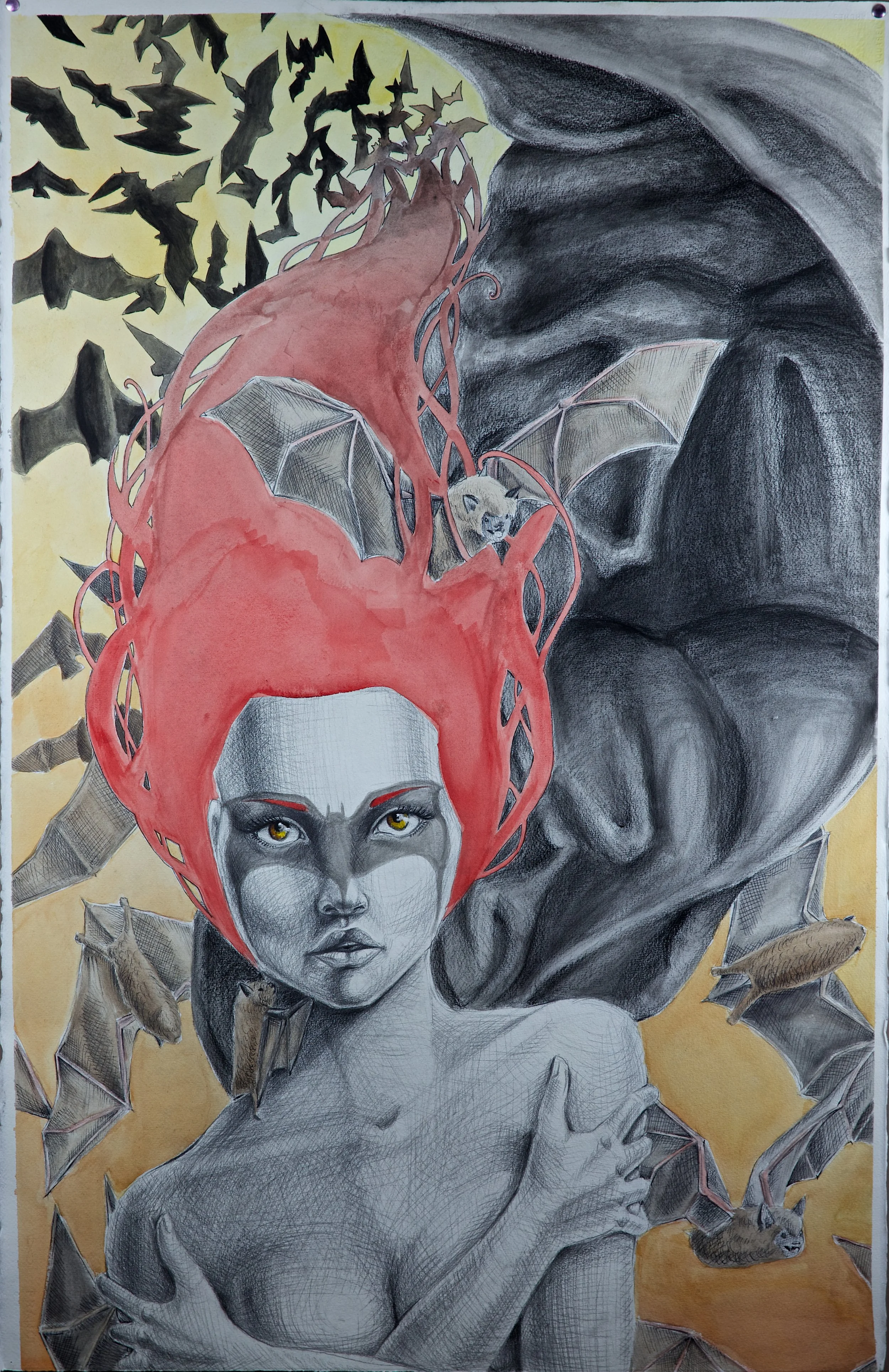 Companion of the Knight, Graphite, Charcoal & Watercolor on Paper, 2014