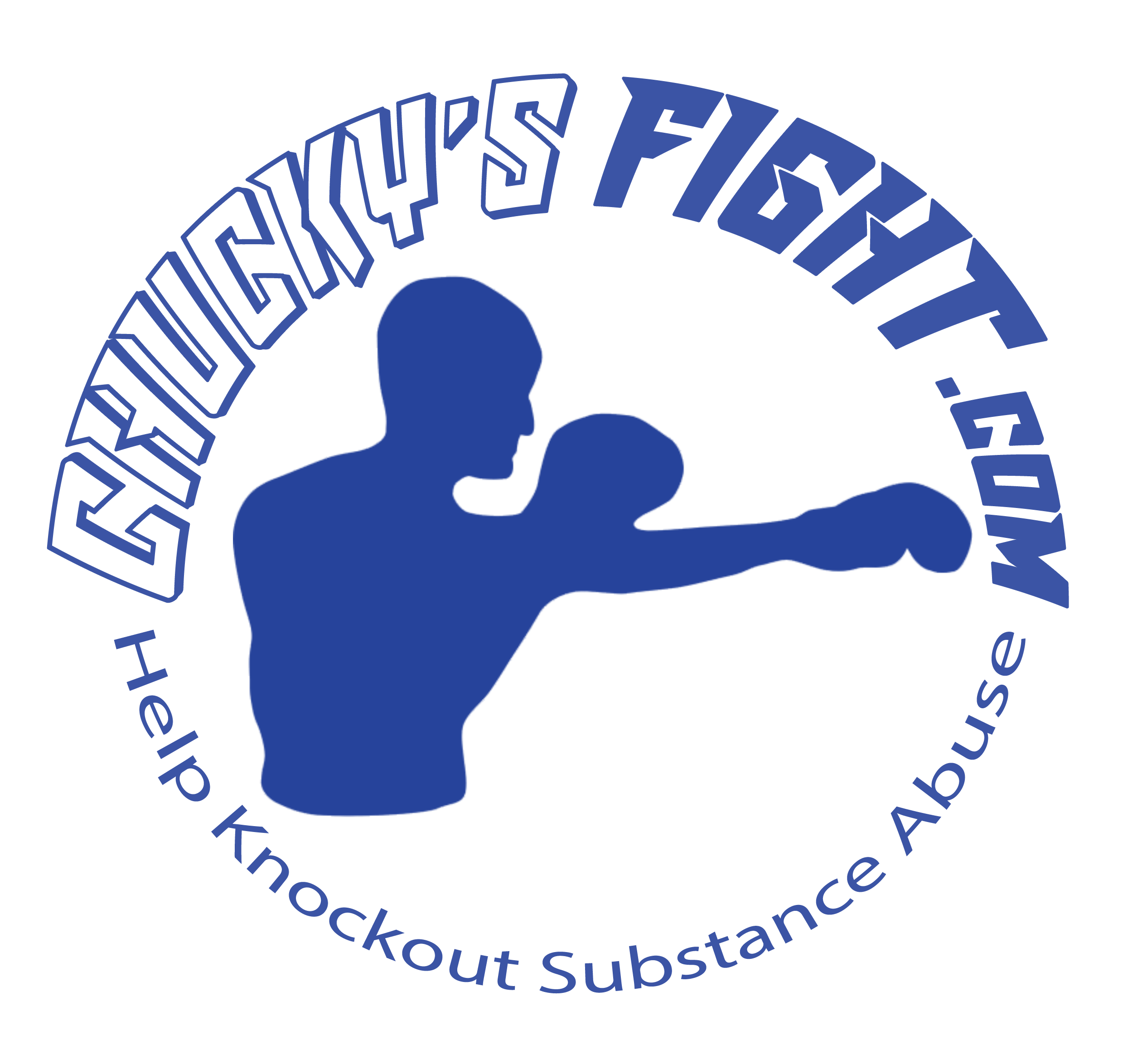 A blue logo displaying a boxer, representing the mission of non-profit Chucky's Fight
