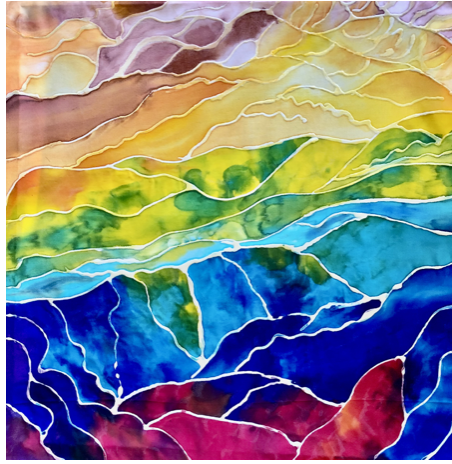 Abstract watercolor painting with vibrant rainbow colors and flowing lines