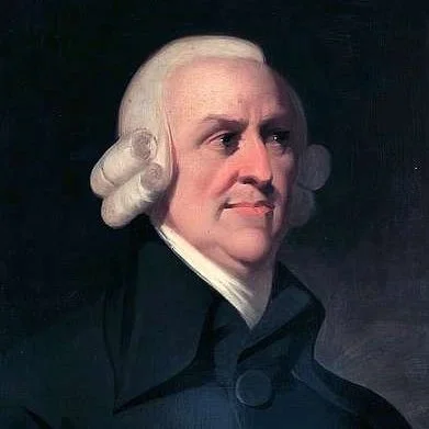 Portrait of Adam Smith with white wig and dark clothing