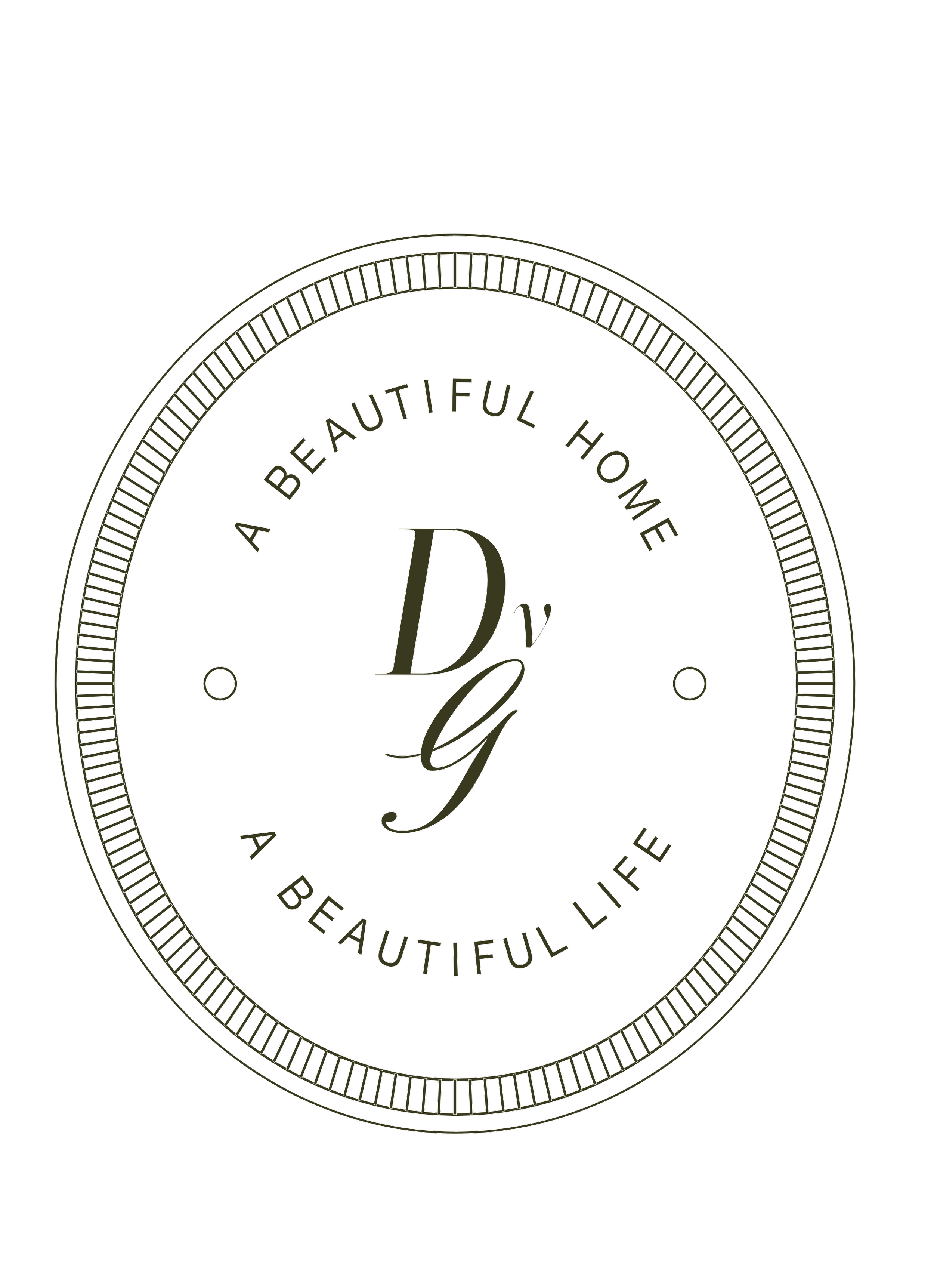 A circular logo with the words "A Beautiful Home" and "A Beautiful Life" encircling initials "D G" in the center, set against a black background.