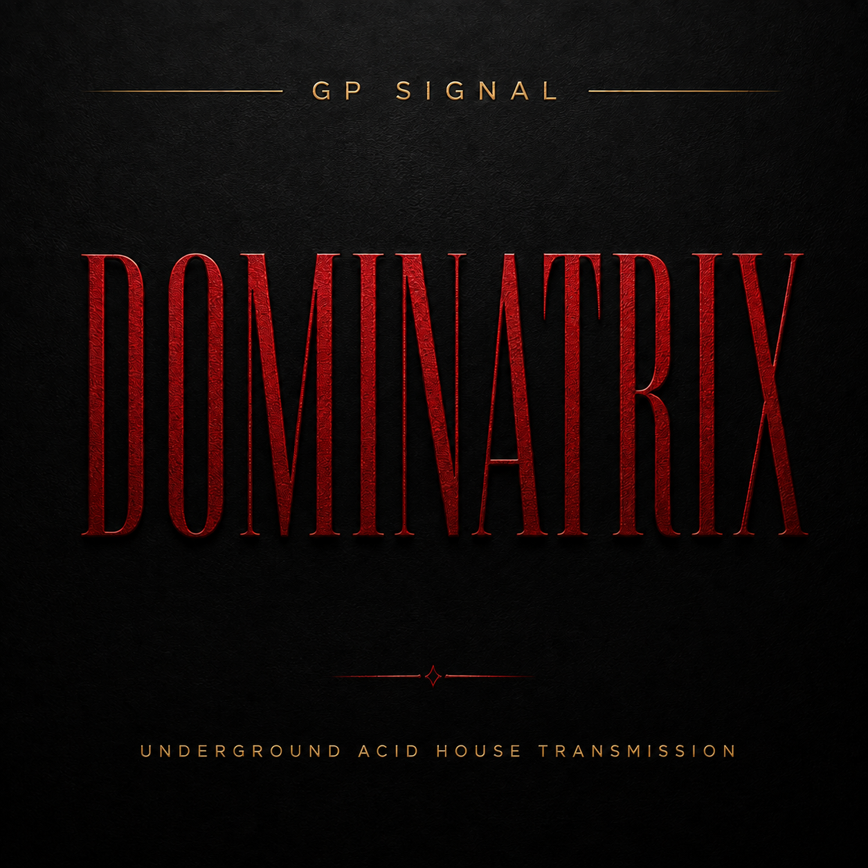 GP Signal – Dominatrix techno single cover artwork with a dark, commanding industrial aesthetic and underground club energy.