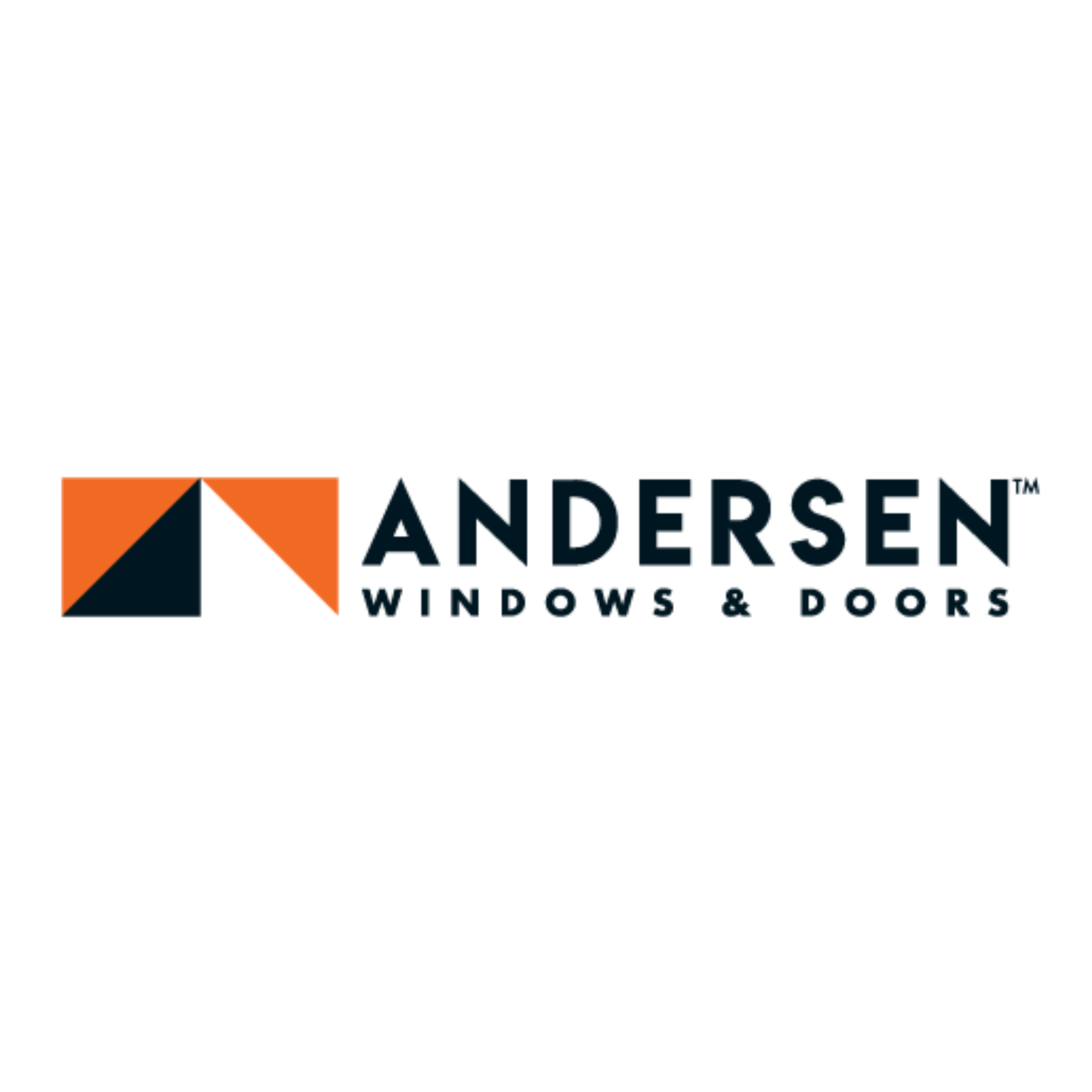 Logo of Andersen Windows & Doors featuring a geometric icon in black and orange with the company name in bold navy text.