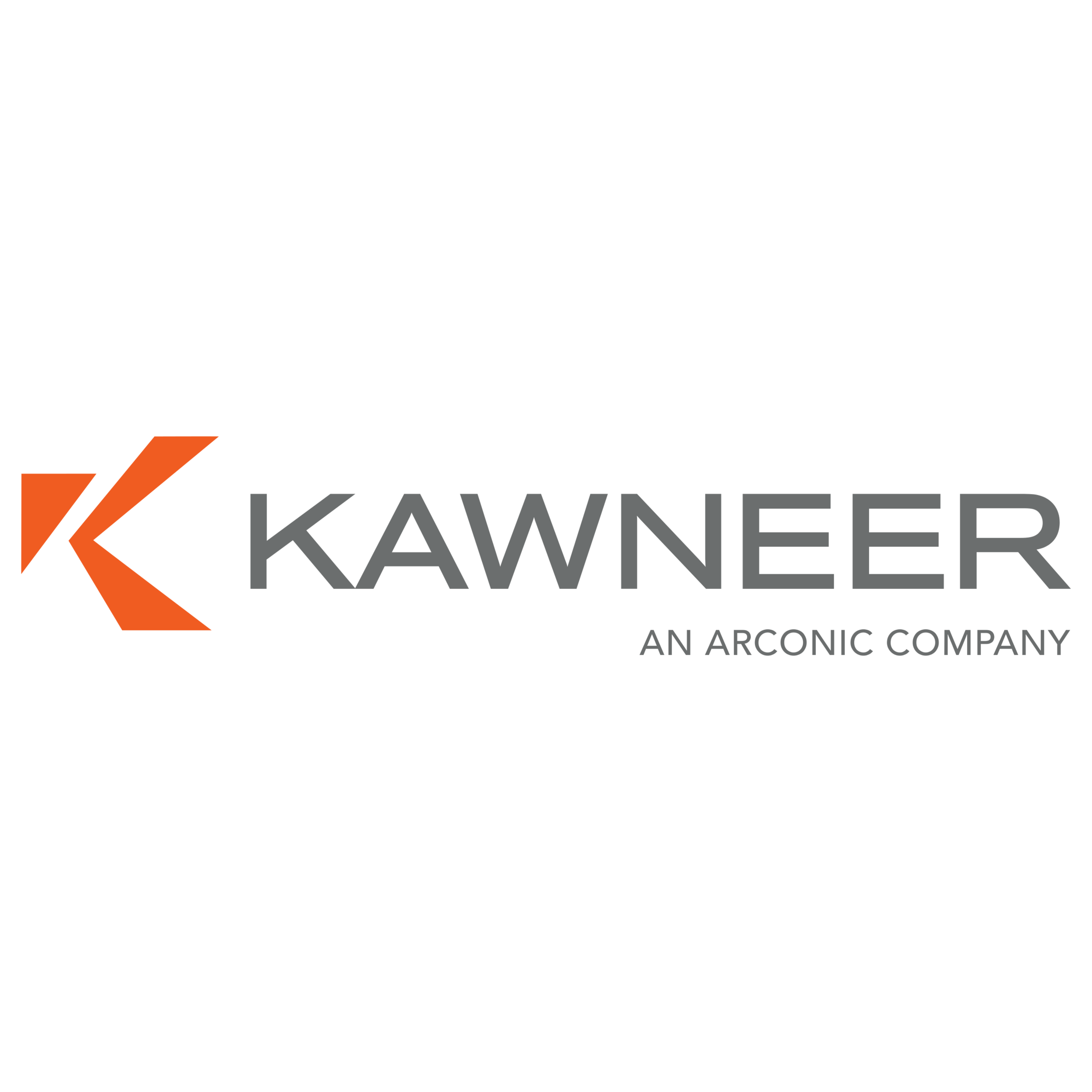 Kawneer logo with orange and gray design, and text stating 'Kawneer, An Arconic Company'.