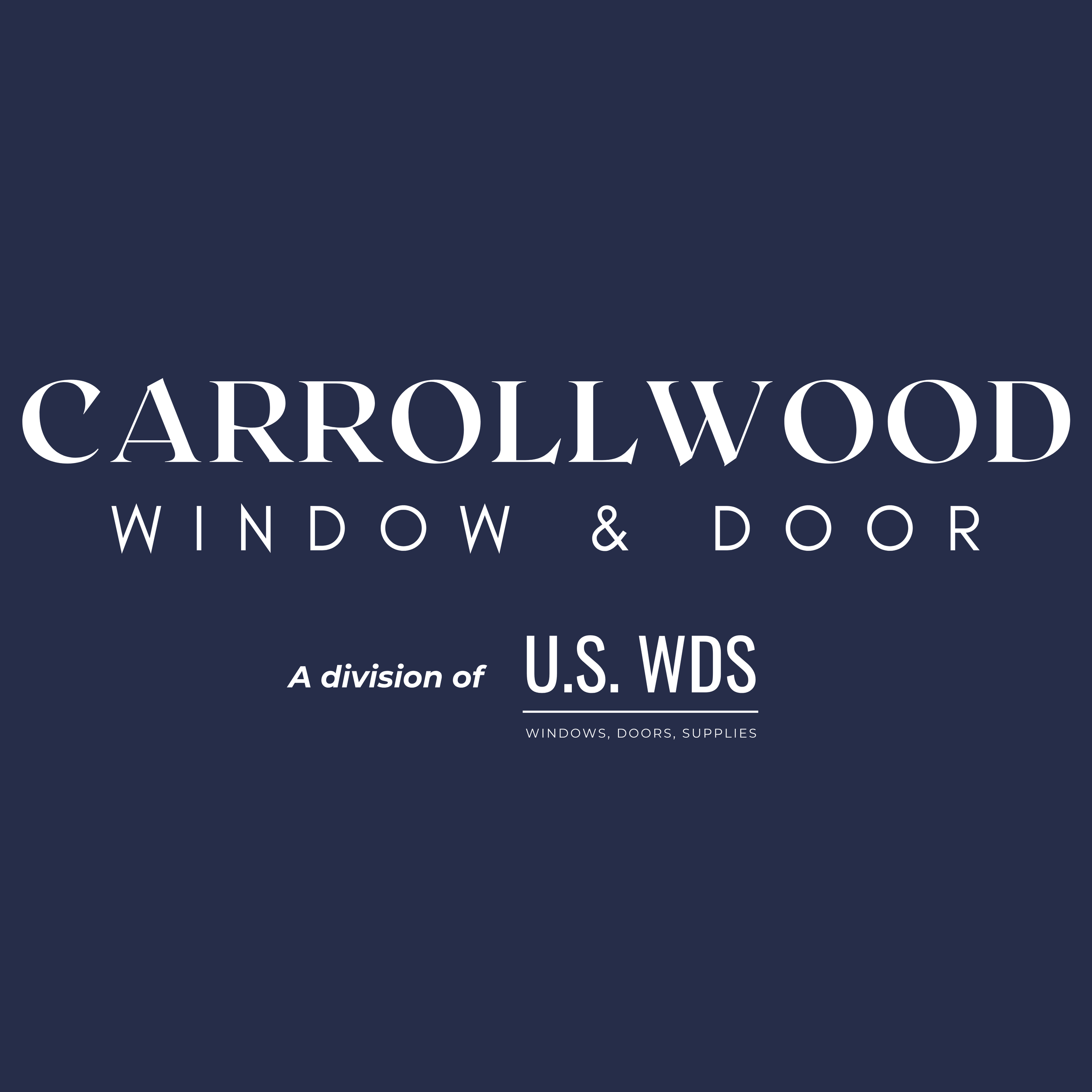 Carrollwood Window & Door sign with a dark blue background and white text.