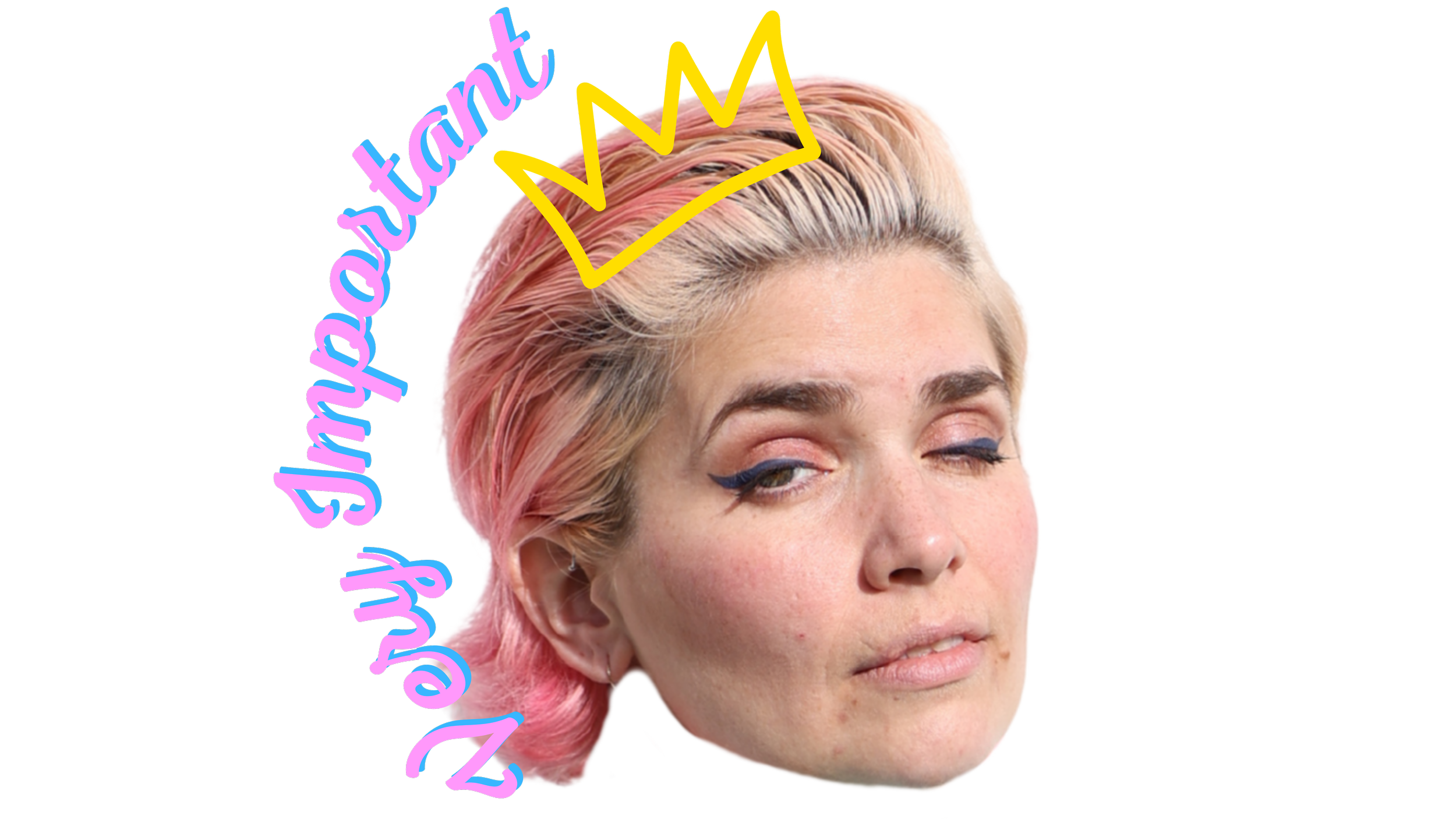 Blonde woman giving a sultry wink wearing a crown