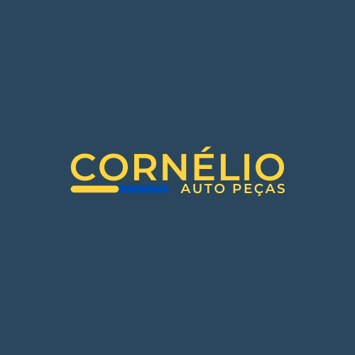 Logo for Cornélio Auto Peças with yellow and blue text on a dark blue background.