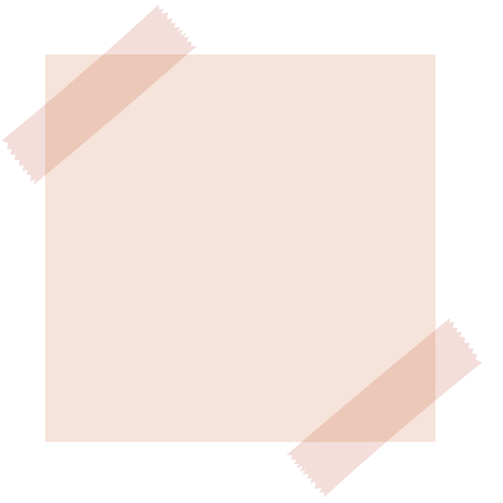 Blank beige sticky note with two pieces of pink tape, one at the top left corner and another at the bottom right corner.