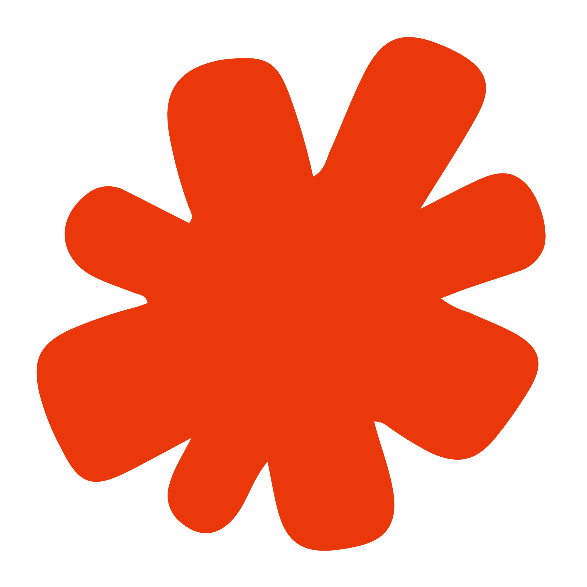 Silhouette of a hand making a peace sign colored in orange on a black background.