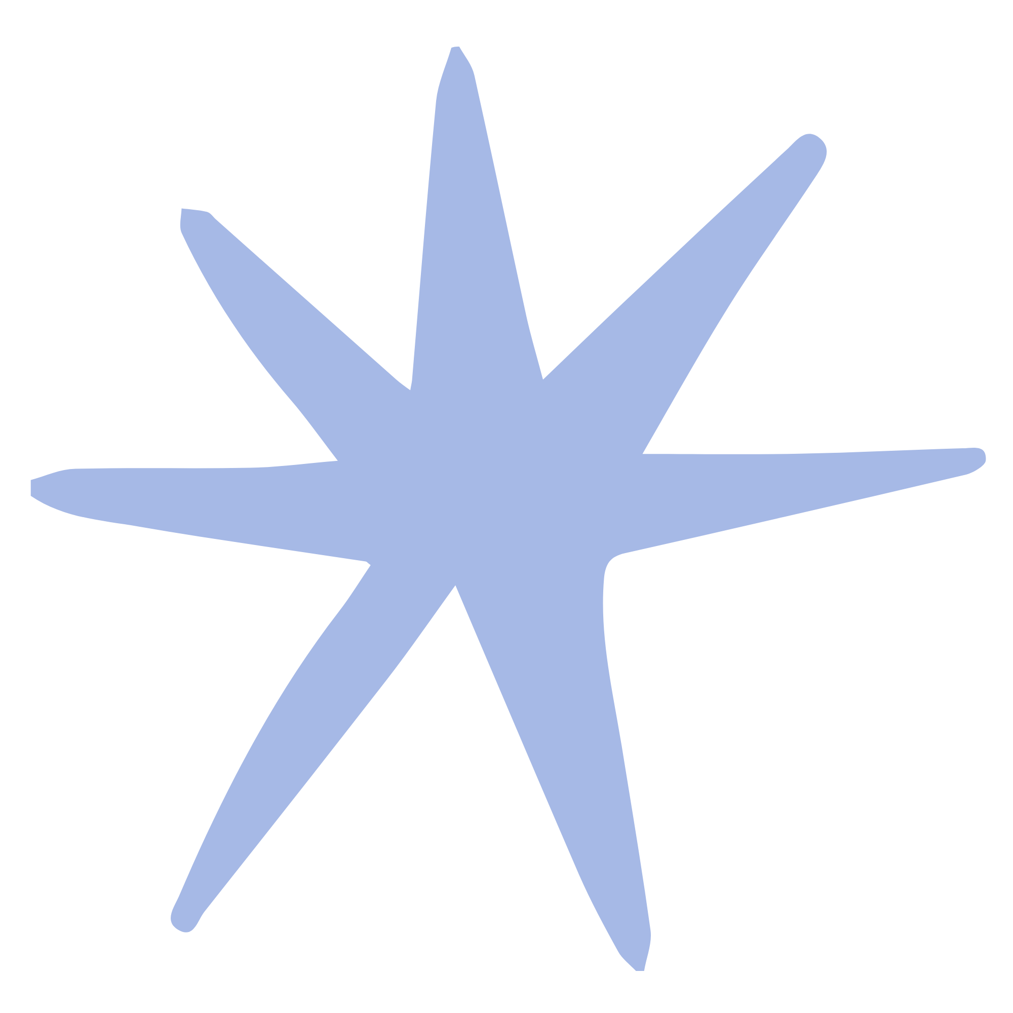 A blue star-shaped figure with four points and a two-colored shadow beneath it, one part in darker blue and the other in lighter blue.