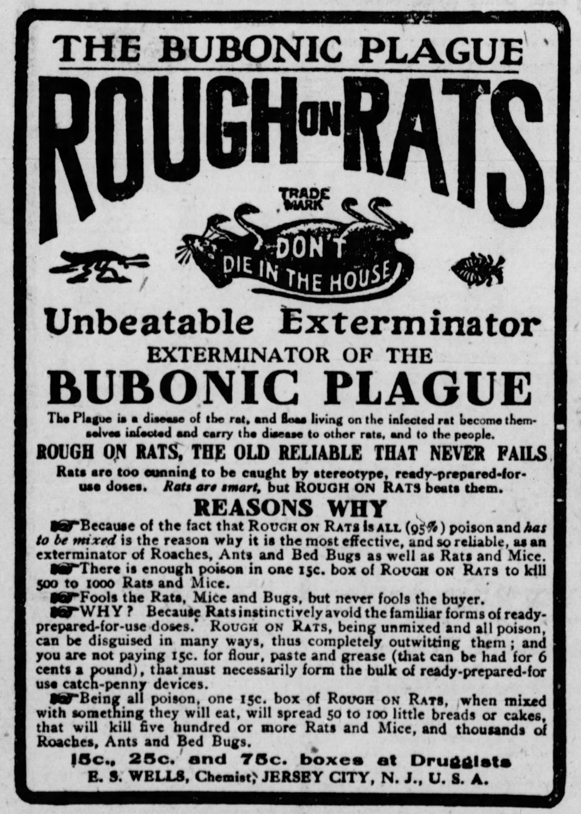 Historical ad for 'Rough on Rats,' an image featured in the book 'Murder in Victorian Western Michigan' by Michael Delaware.