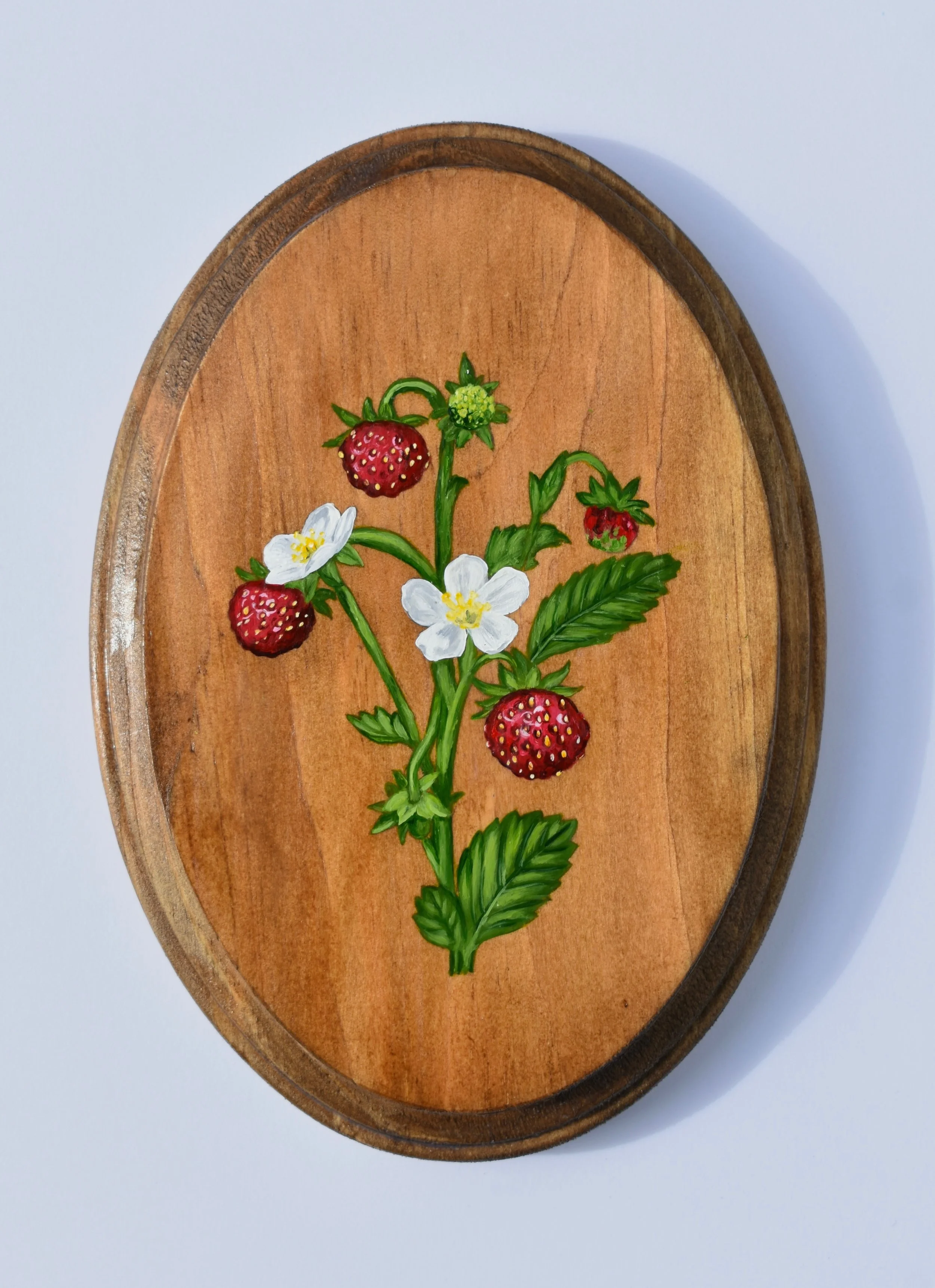 Hand-Painted Wooden Plaque - Wild Strawberry