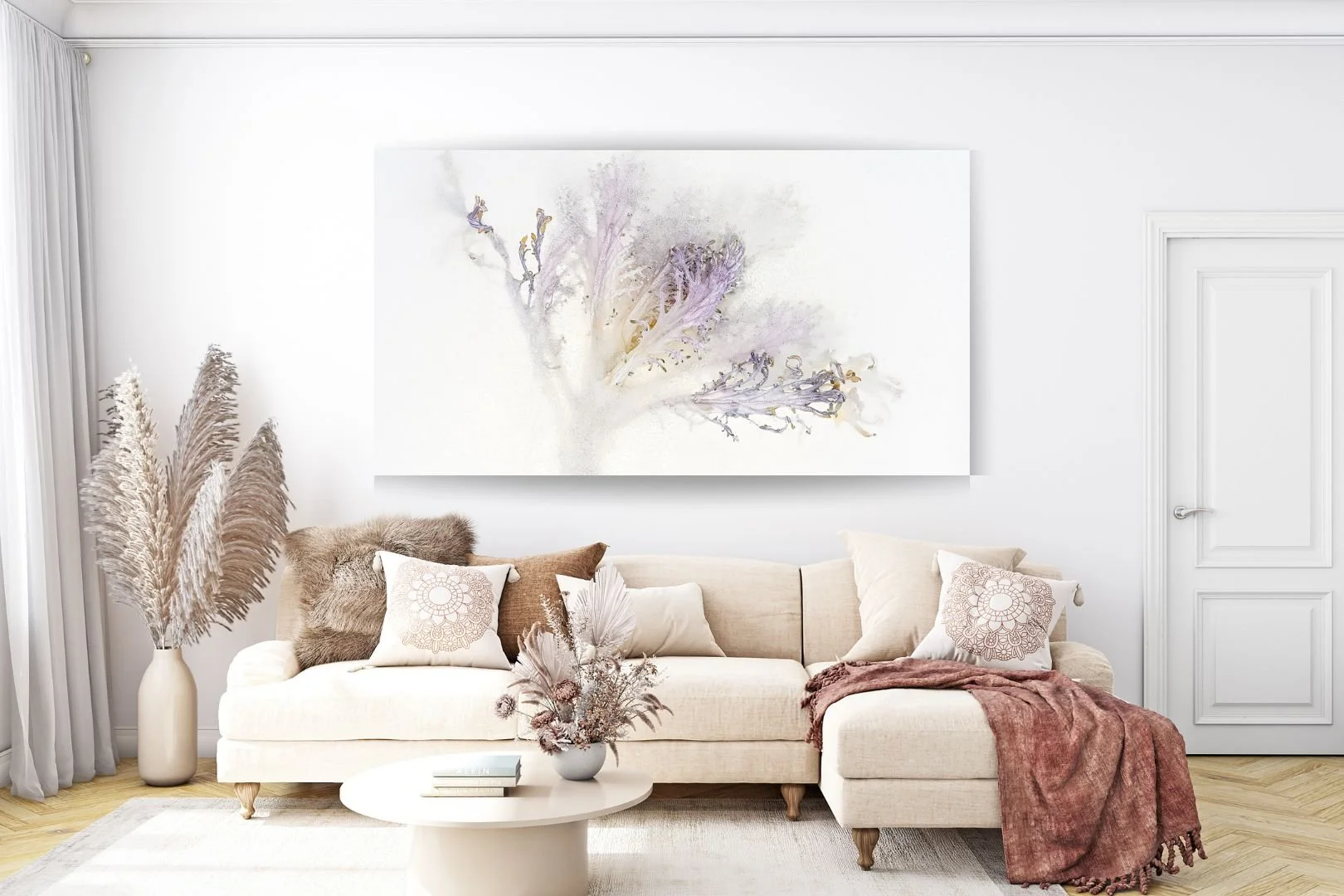 Purple Kale Botanical Fine Art print on a white wall