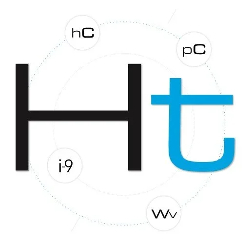 Diagram showing the chemical element symbol for Hydrogen (H) in black and Tellurium (Te) in blue, surrounded by symbols representing their properties.