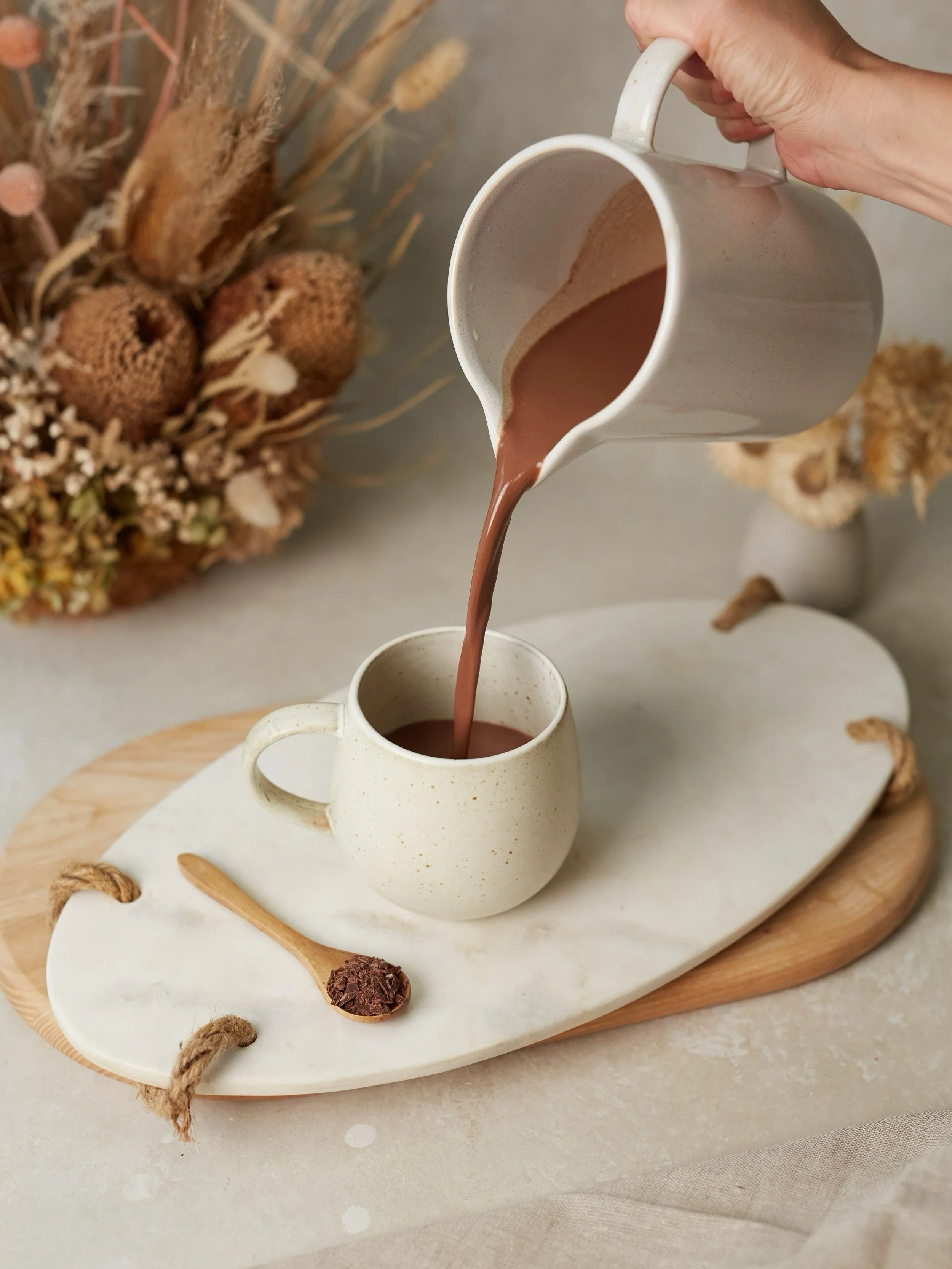 Notice how your whole body softens as you&rsquo;re drinking your cup?

There&rsquo;s a reason. Cacao naturally contains a handful of compounds that work with your body, not on it.

Theobromine. Cacao&rsquo;s gentle stimulant. It widens blood vessels 