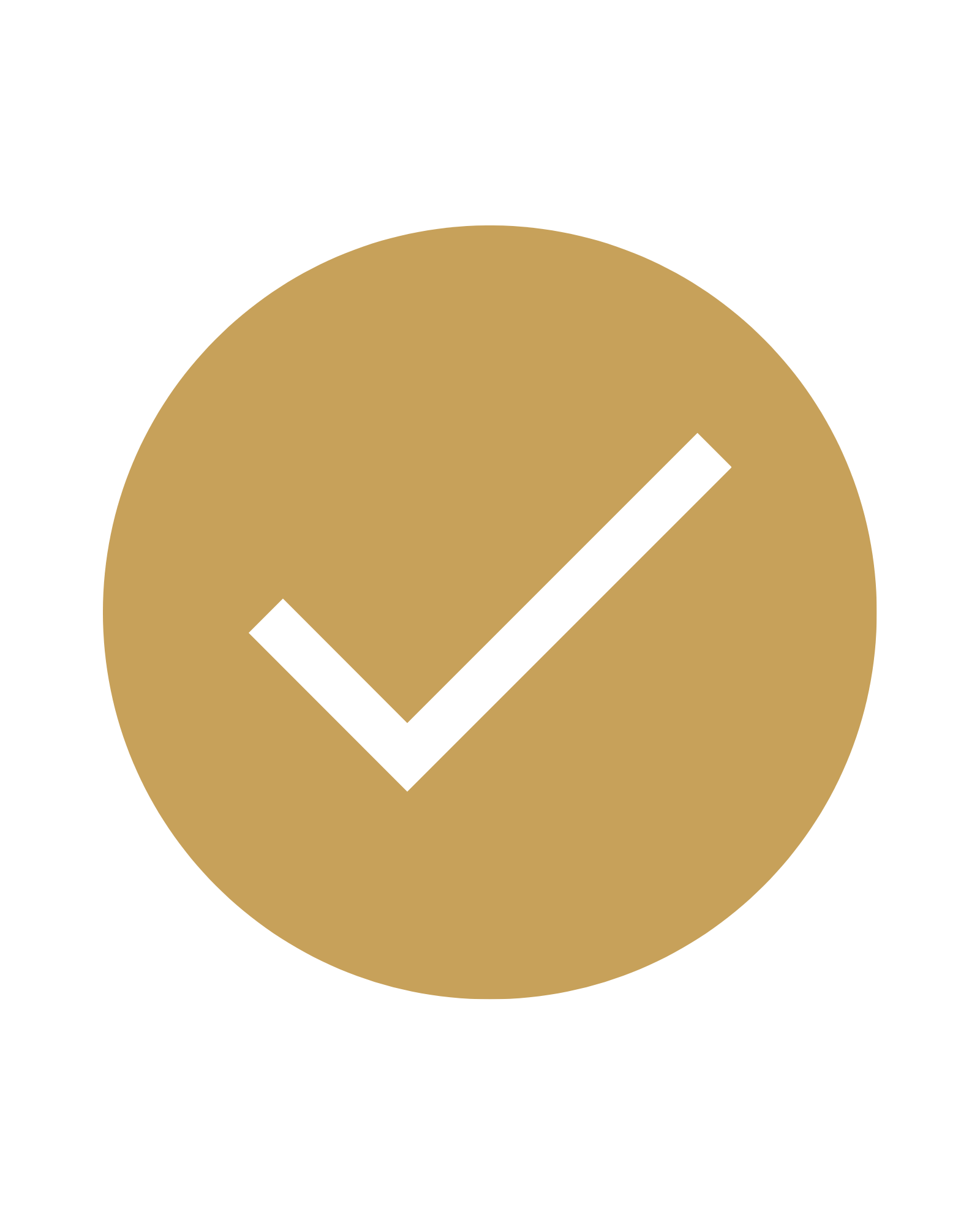 Gold-colored circular icon with a white check mark inside.