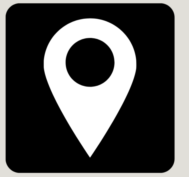 Map location icon with a white pin on a black background.