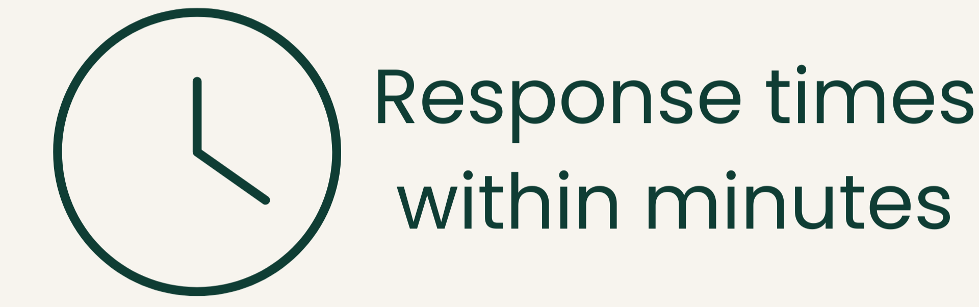 Clock icon with response time text indicating response within minutes