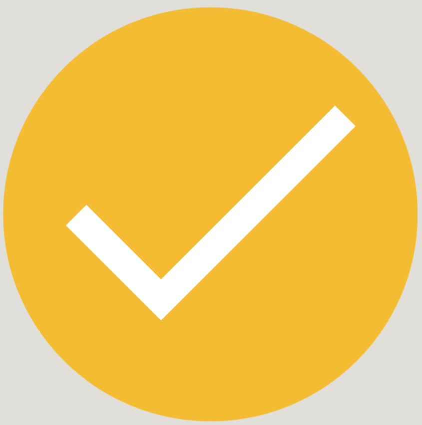 Yellow circular checkmark symbol on a gray background