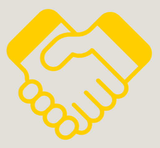Yellow icon of two hands shaking.