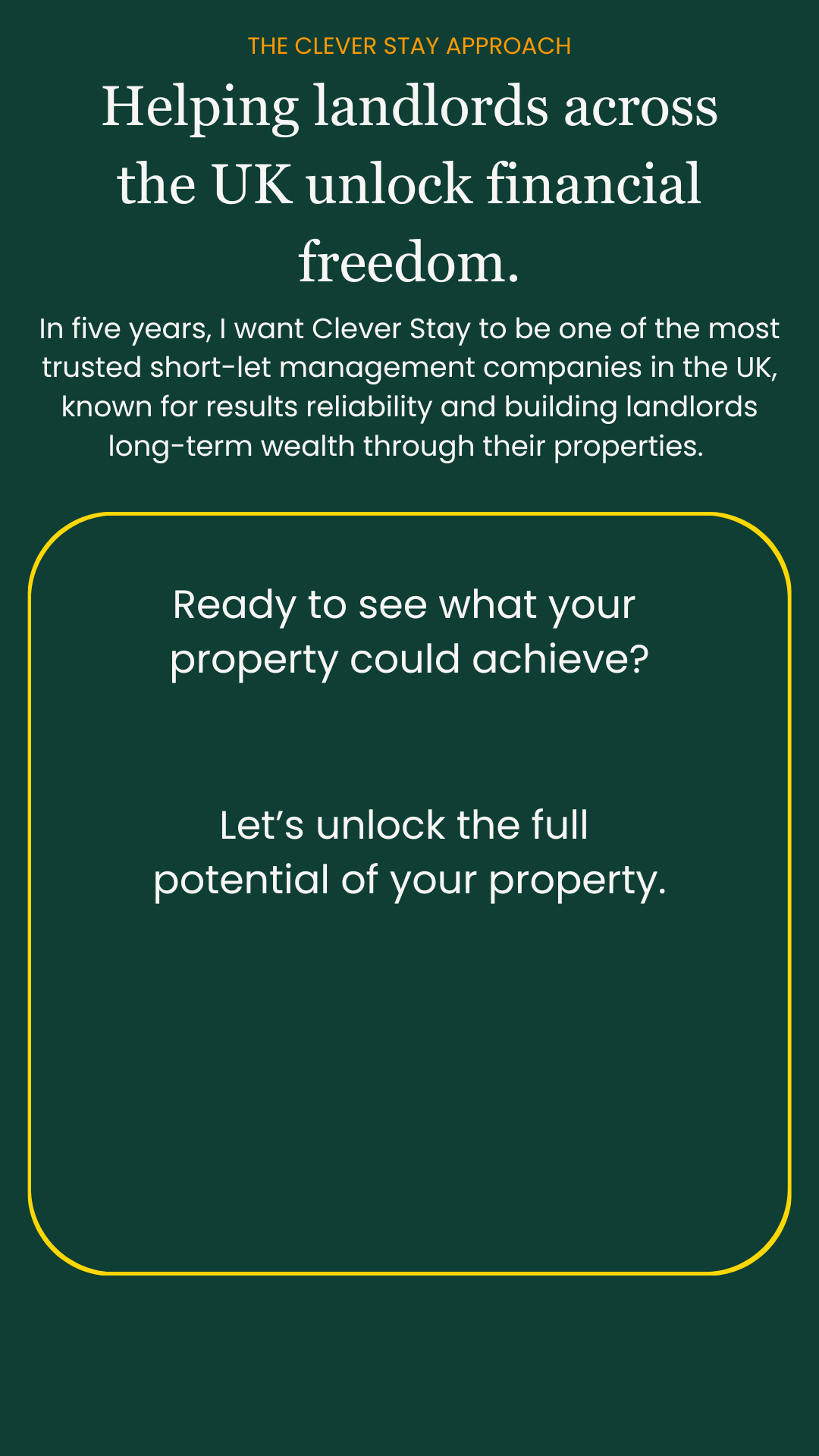 Promotional graphic for a service helping landlords in the UK to unlock financial potential of their properties, with a call to action to envision what their property could achieve.