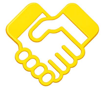 Yellow outline of a handshake symbol.