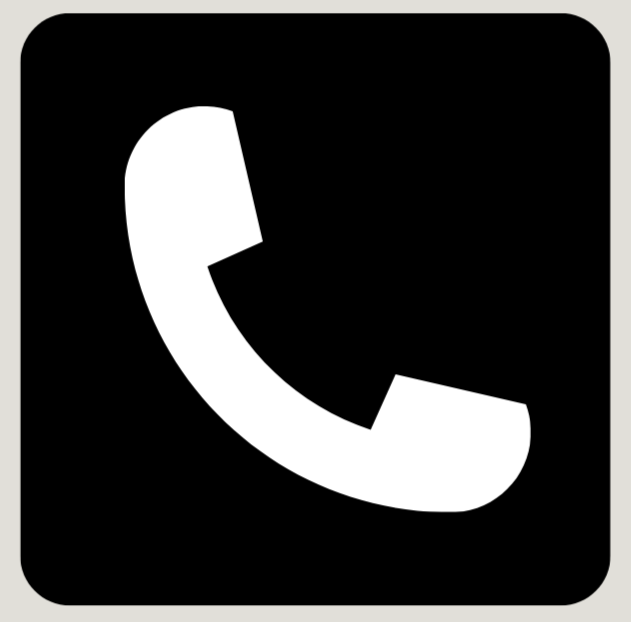 Icon of a white telephone receiver on a black background, indicating a call or phone function.