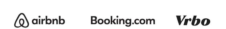Logos of Airbnb, Booking.com, and Vrbo