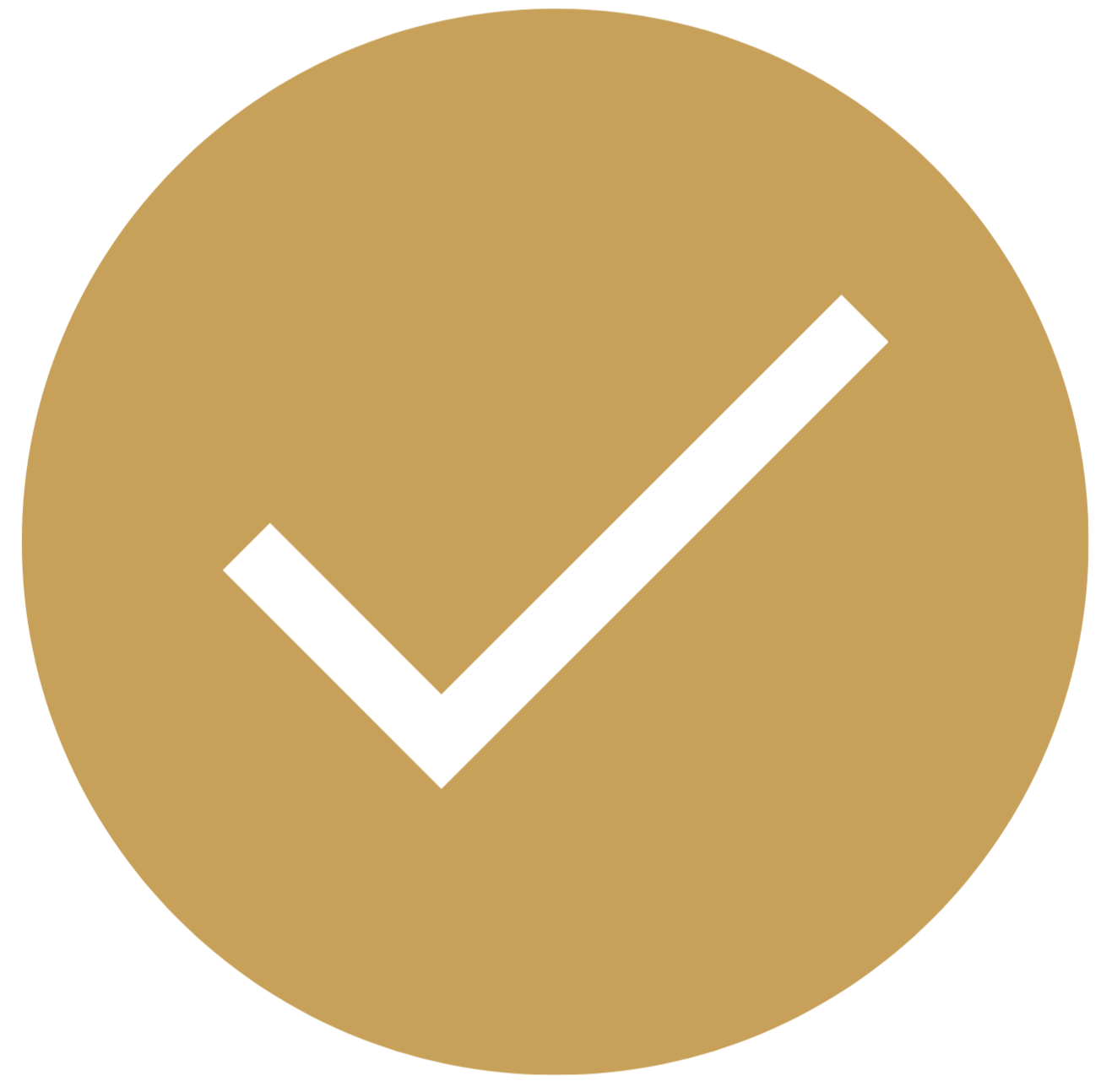 White checkmark inside a gold circle.
