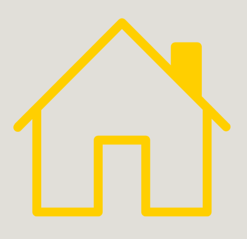 Yellow outline of a house on a gray background.