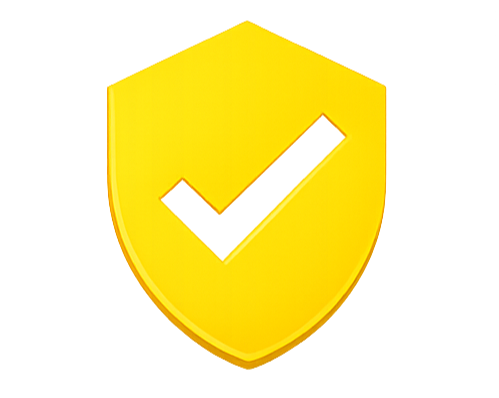 A yellow shield with a check mark inside it.