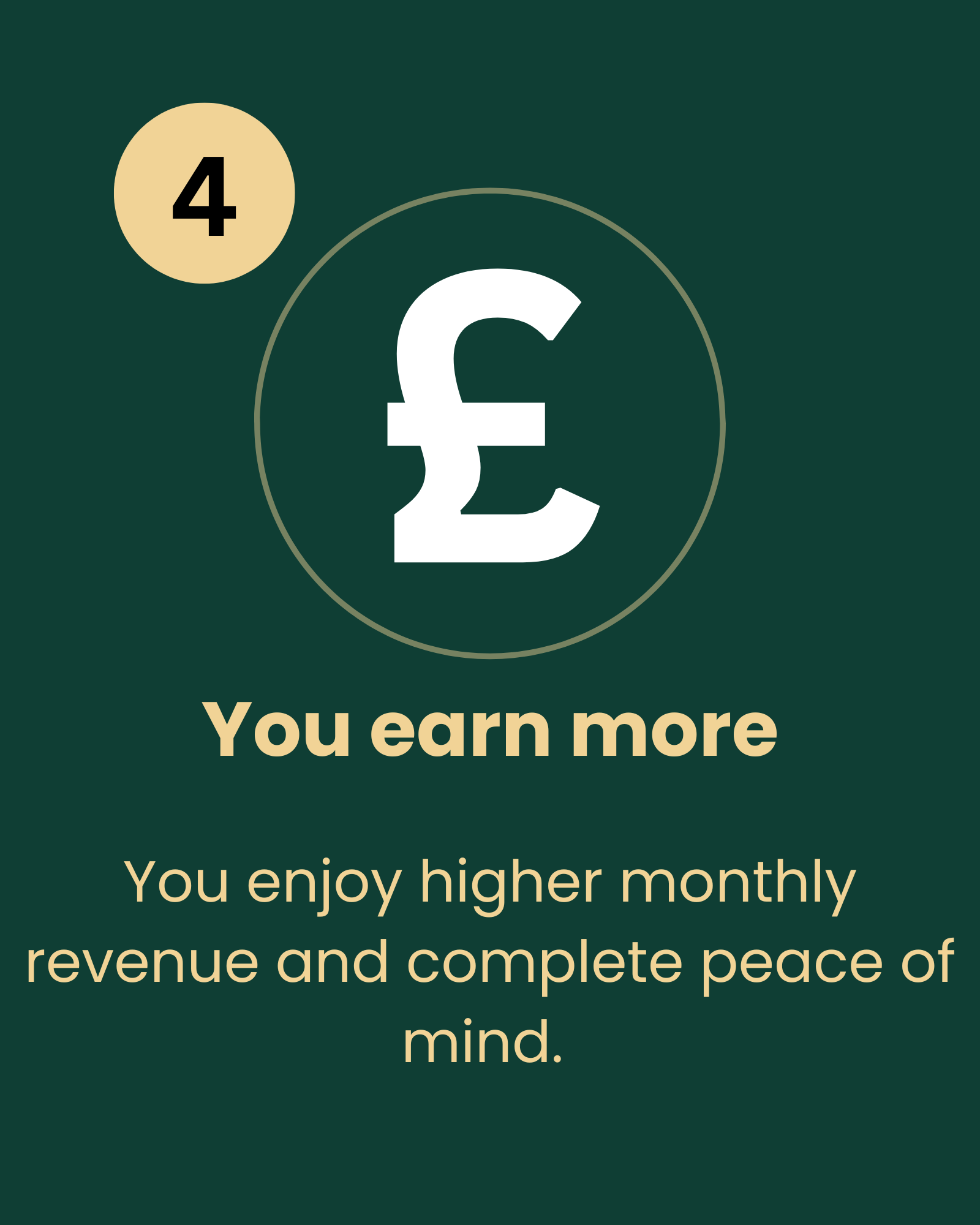 Motivational quote about earning more money and enjoying higher monthly revenue, with large currency symbols and a green background.