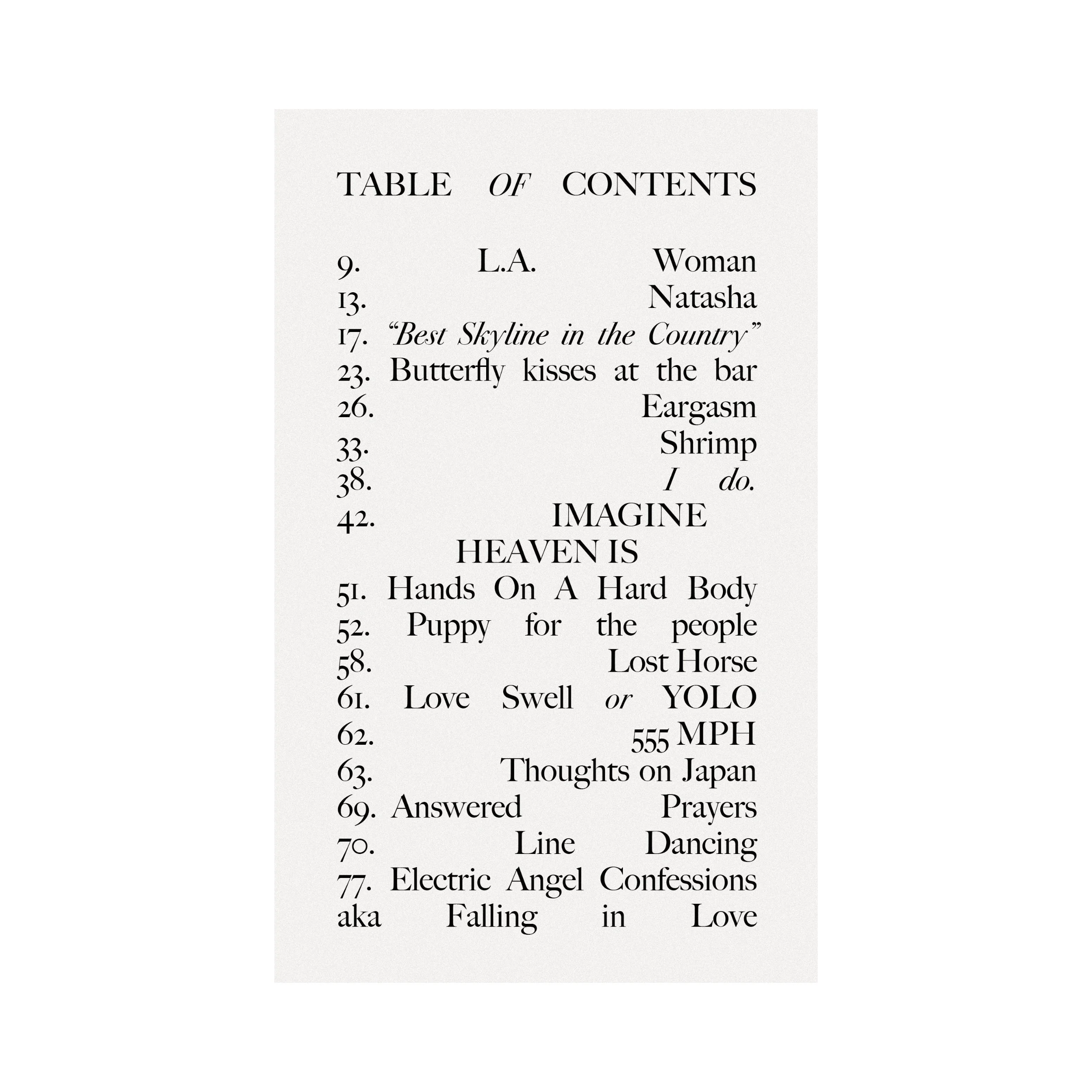 Lovergirl Vol. 1 Table of Contents