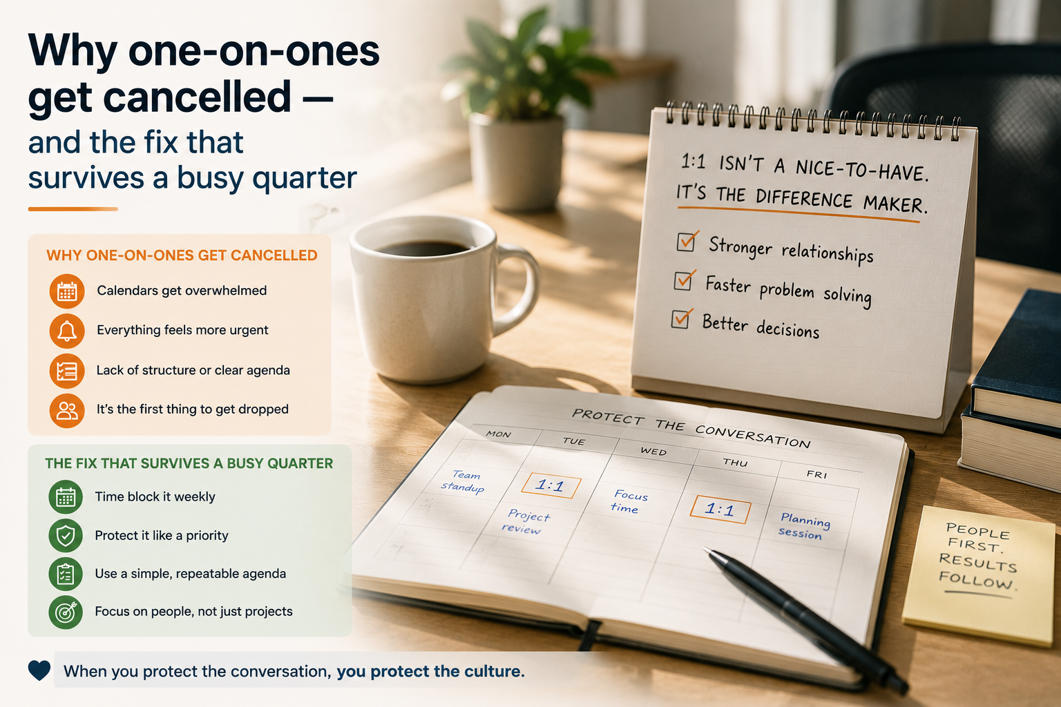 Why one-on-ones get cancelled — and the fix that survives a busy quarter