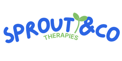 Logo for Sprout & Co Therapies with blue and green text and a sprout leaf above the 'O' in Sprout.