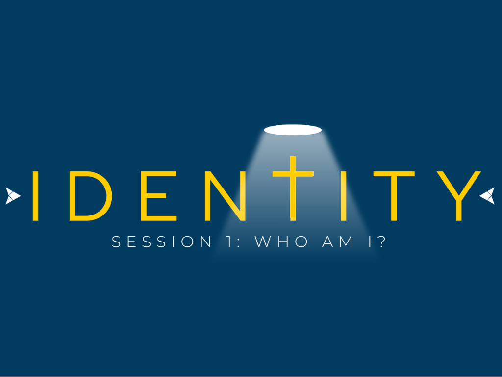 Logo for Quo Vadis Spotlight 'Identity', with a spotlight shining on the letter T in the word, and subtitles reading 'Session 1: Who am I?'