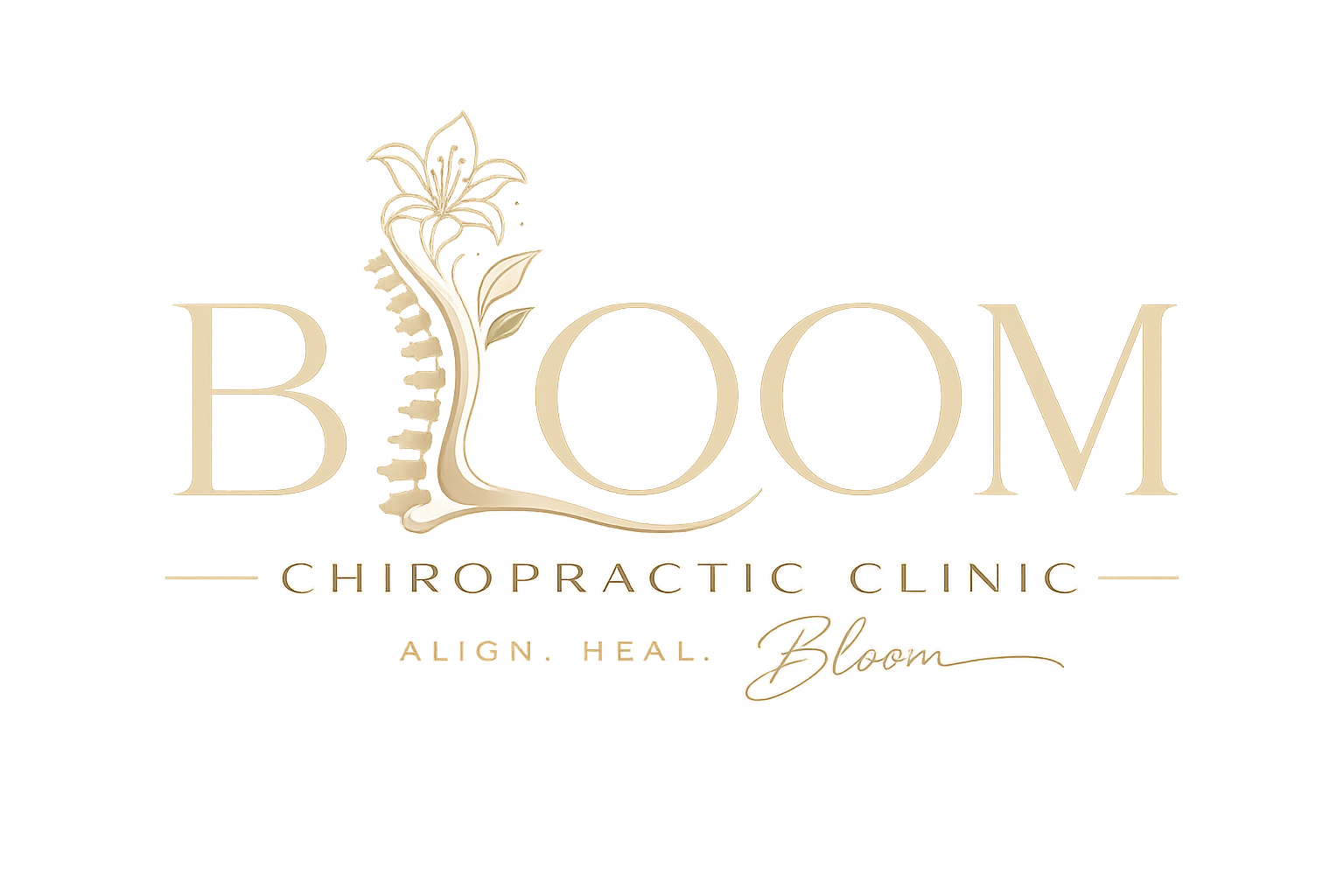 Logo of Bloom Chiropractic Clinic featuring a flower and the text 'Bloom Chiropractic Clinic' with the tagline 'A New Year, A New Me' and the word 'Bloom' scripted.