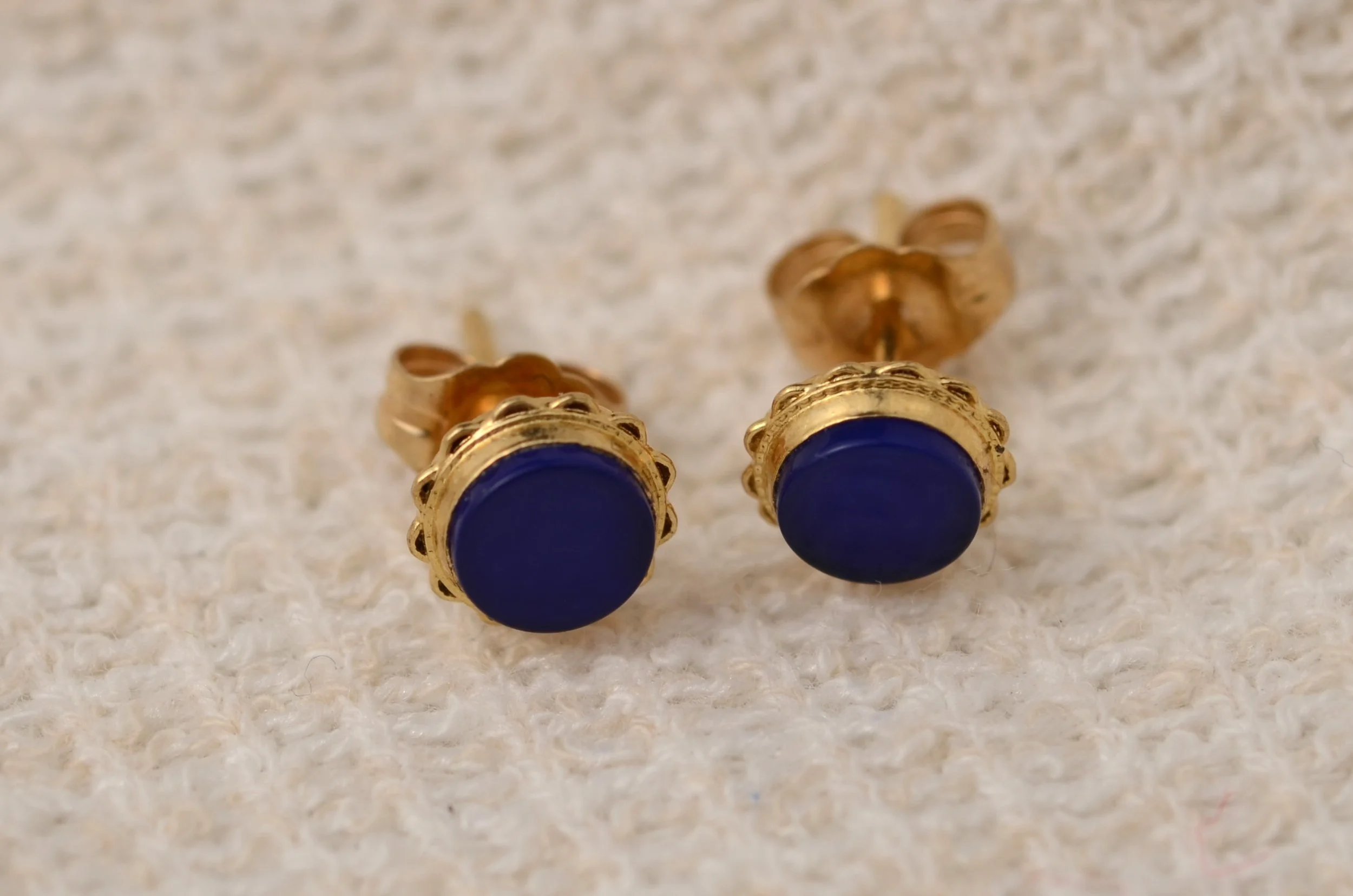 Blue Glass & 14K Gold Stud Earrings