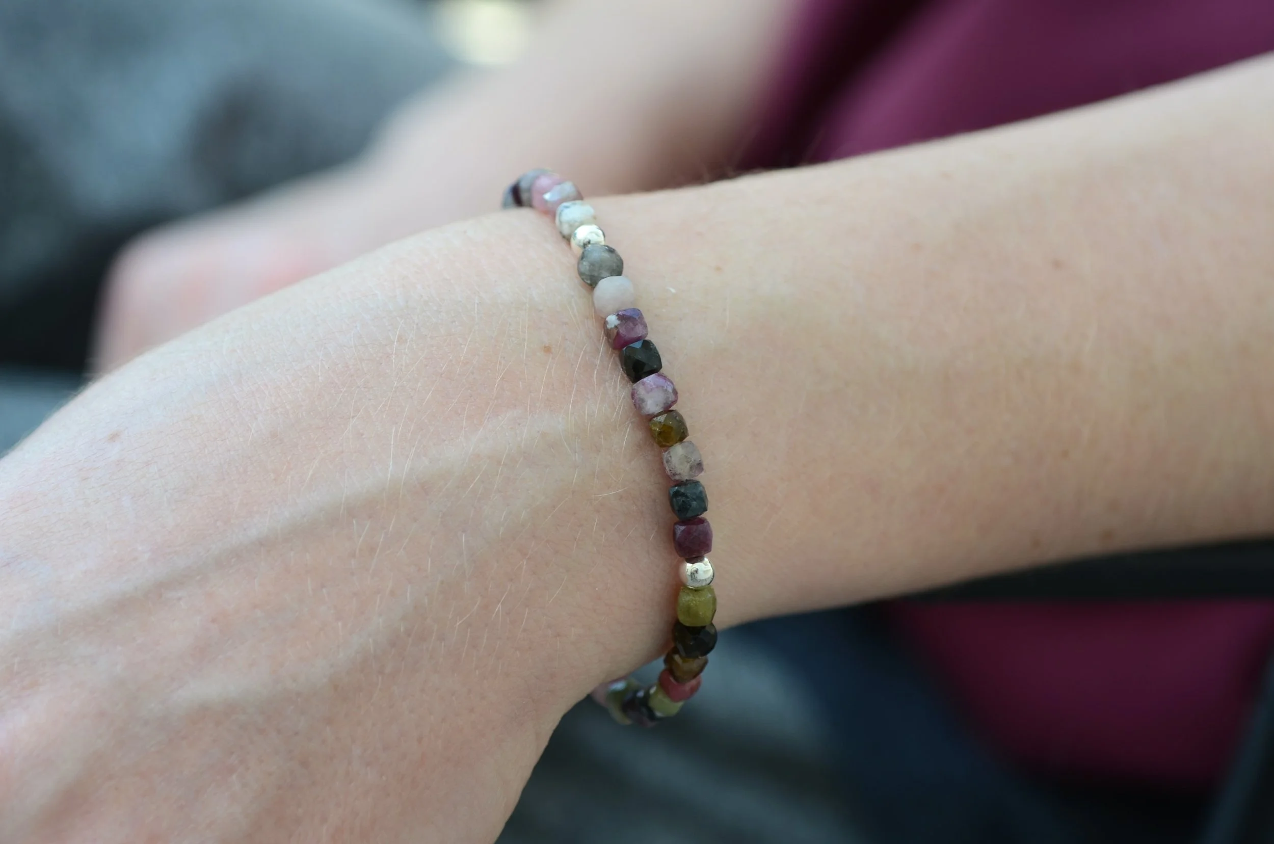 Watermelon Tourmaline & Sterling Silver Bracelet