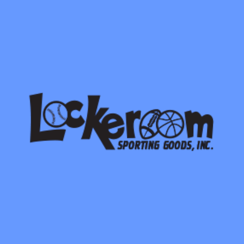 Logo for Lickerock Sporting Goods, Inc., with stylized text and images of a baseball, a basketball, and a volleyball incorporated into the letters, on a blue background.